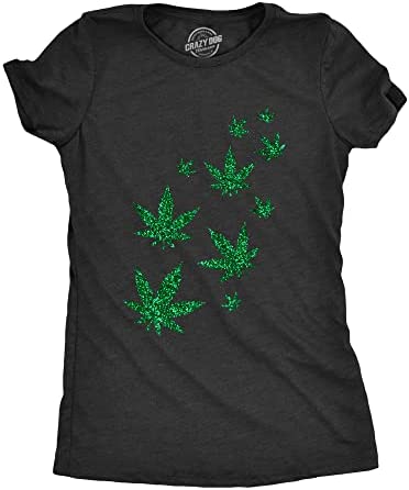 Crazy Dog Tshirts Womens Glitter Pot Leaves T Shirt Cute 420 Lovers Weed Leaf Graphic Novelty Tee