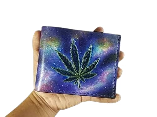 Marijuana Wallet, Biker Leather Wallet, Embossed wallet, Custom Wallet, Personalized wallet, Leather Wallet, 3D Genuine Leather Wallet, Hand Carved, Leather Carving Wallet