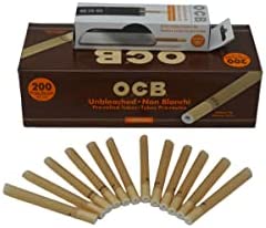 OCB Pre-Rolled Tubes + Tube Filling Machine Bundle - 200 Unbleached Virgin Paper Tube with Hollow Tip