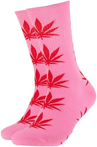 Weed Socks Marijuana Design Baby Pink with Red Leaves